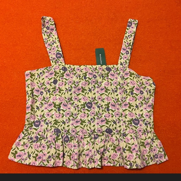 Only purple flowers 100% cotton cropped ruffle tank blouse NWT - Picture 3 of 12